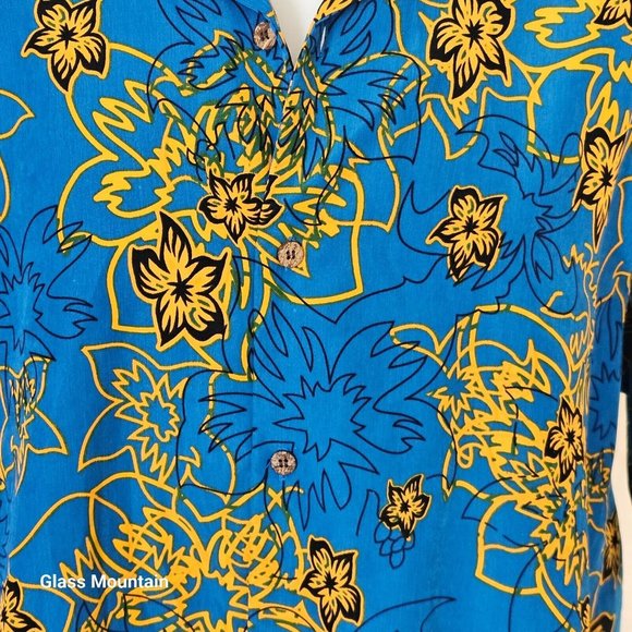 SOLD - Aloha Joe Men's Vintage Hawaiian Blue Floral Casual Dress Shirt - Picture 4 of 10